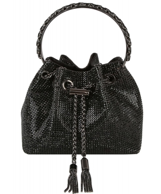Allover Rhinestone Drawstring Satchel LGZ070 BLACK